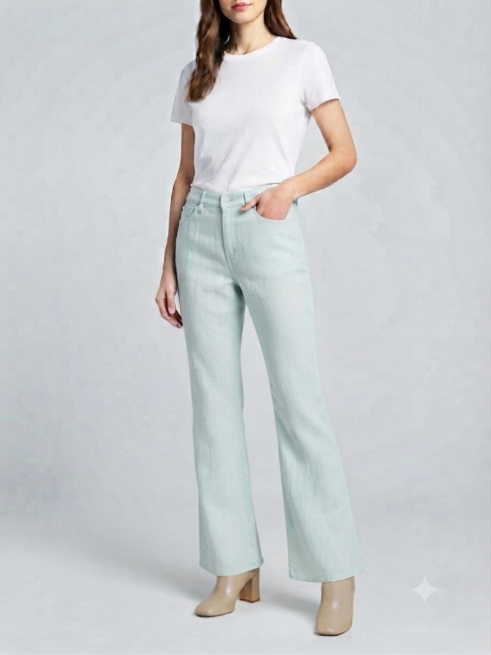 High-Rise Straight-Leg Jeans in Light Mint